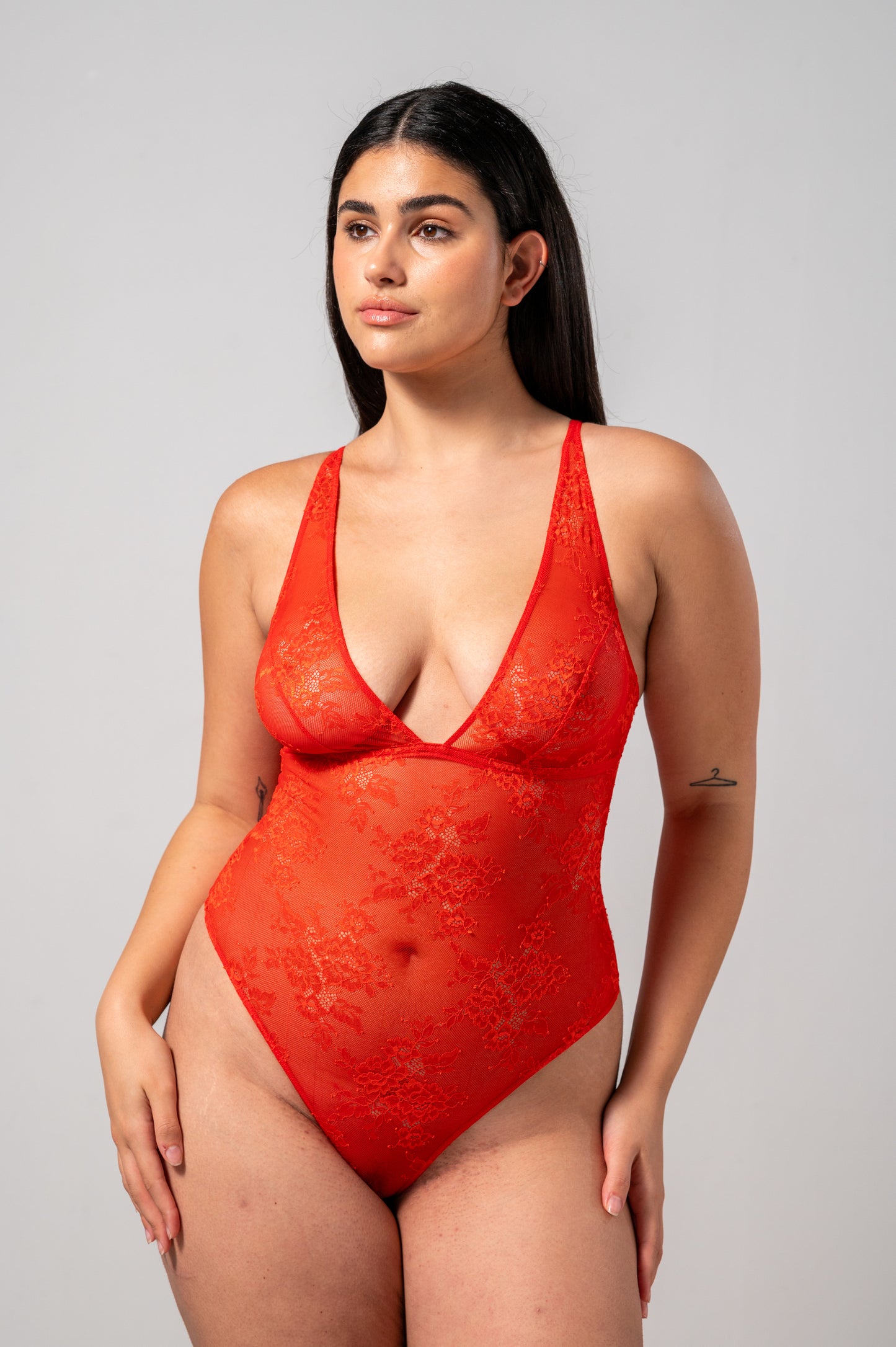 Floral Lace Body Fiery Red
