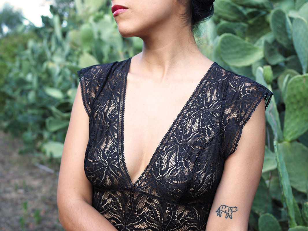 Amara Black Leaf Bodysuit