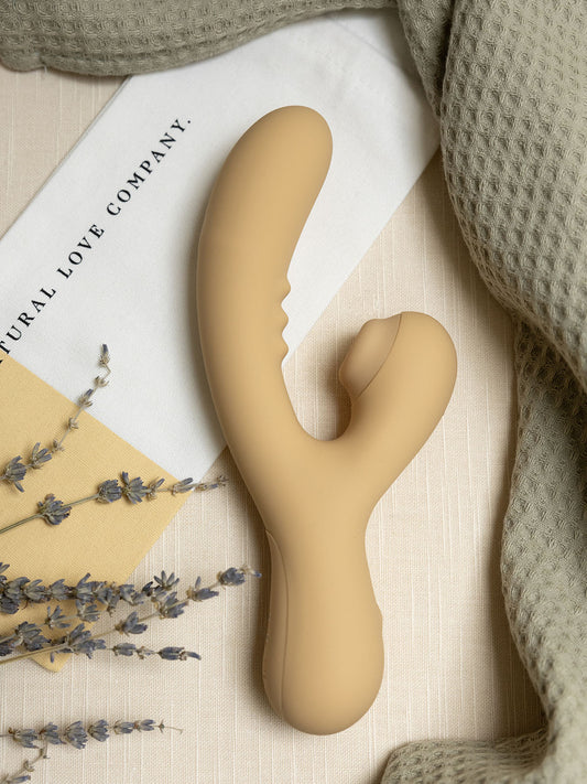 Ethical adult toy, think classic rabbit vibrating dildo, but ditch the vibrating bunny ears in favour of an *OH so delightful* clitoral suction cup and you have Camphor! Camphor sports an internal body made from recycled ocean plastic adorning a buttery smooth silicone outer surface.