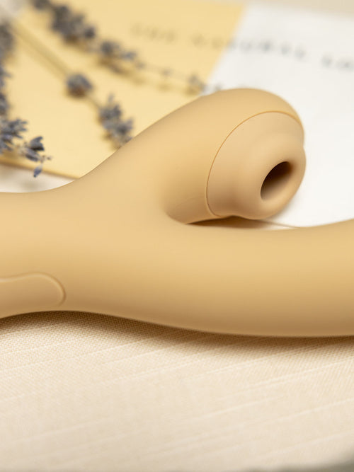 Ethical adult toy, think classic rabbit vibrating dildo, but ditch the vibrating bunny ears in favour of an *OH so delightful* clitoral suction cup and you have Camphor! Camphor sports an internal body made from recycled ocean plastic adorning a buttery smooth silicone outer surface.